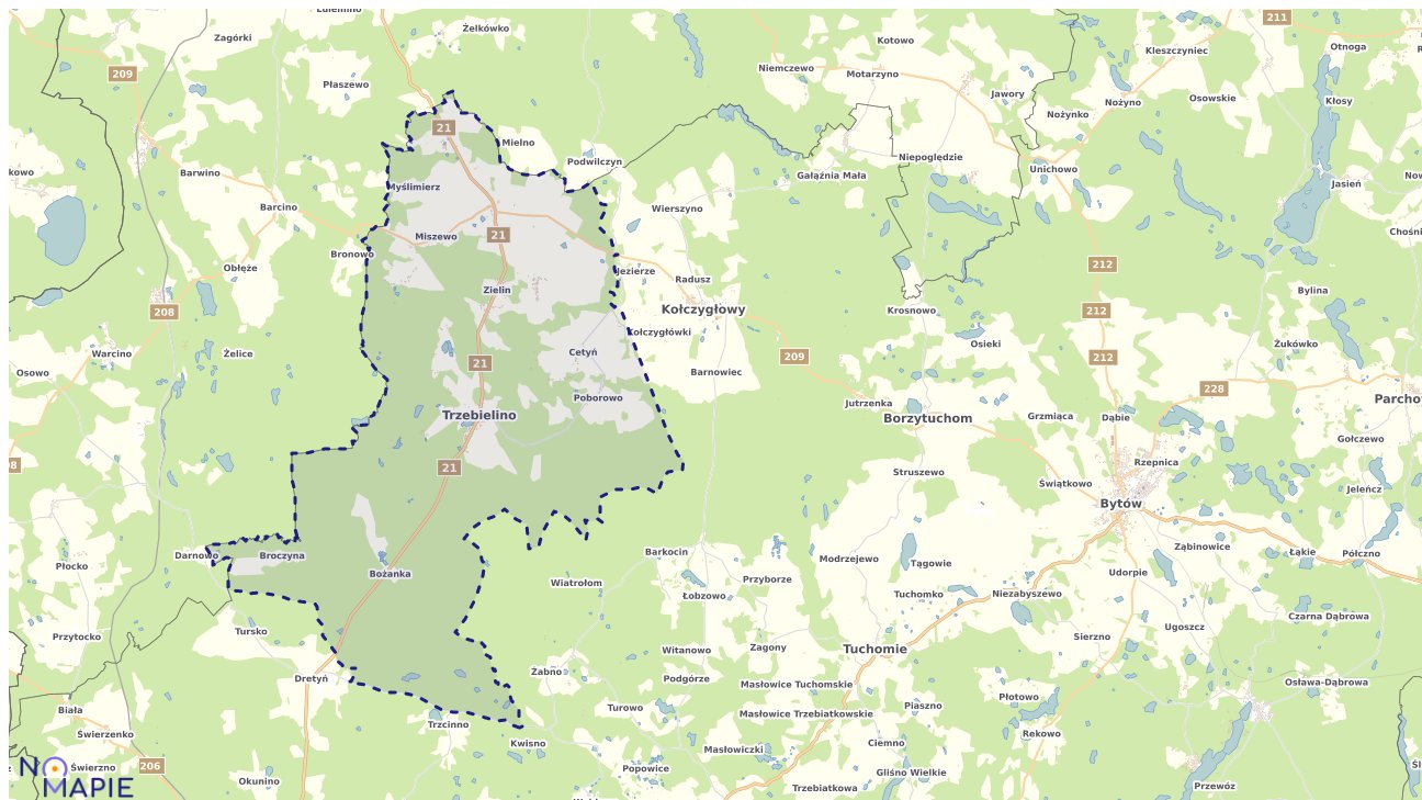 Mapa obszarów ochrony przyrody Trzebielina