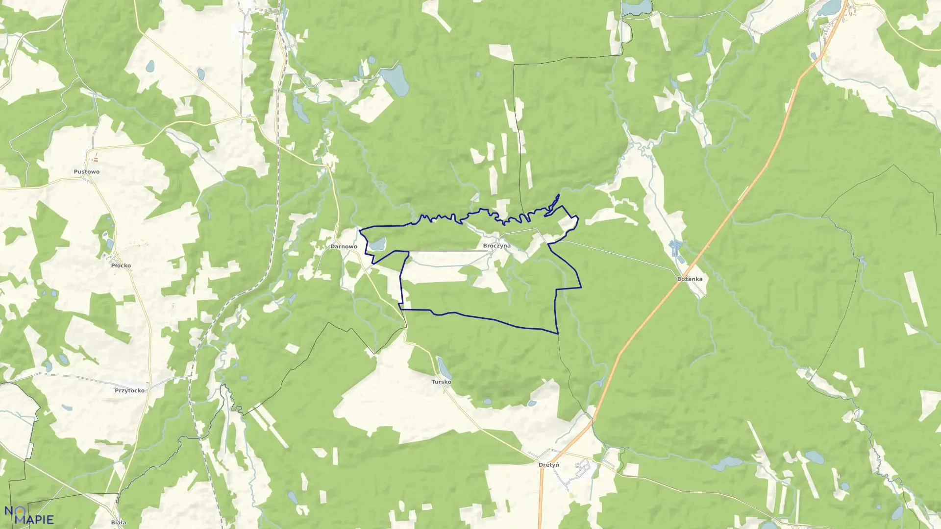 Mapa obrębu Broczyna w gminie Trzebielino