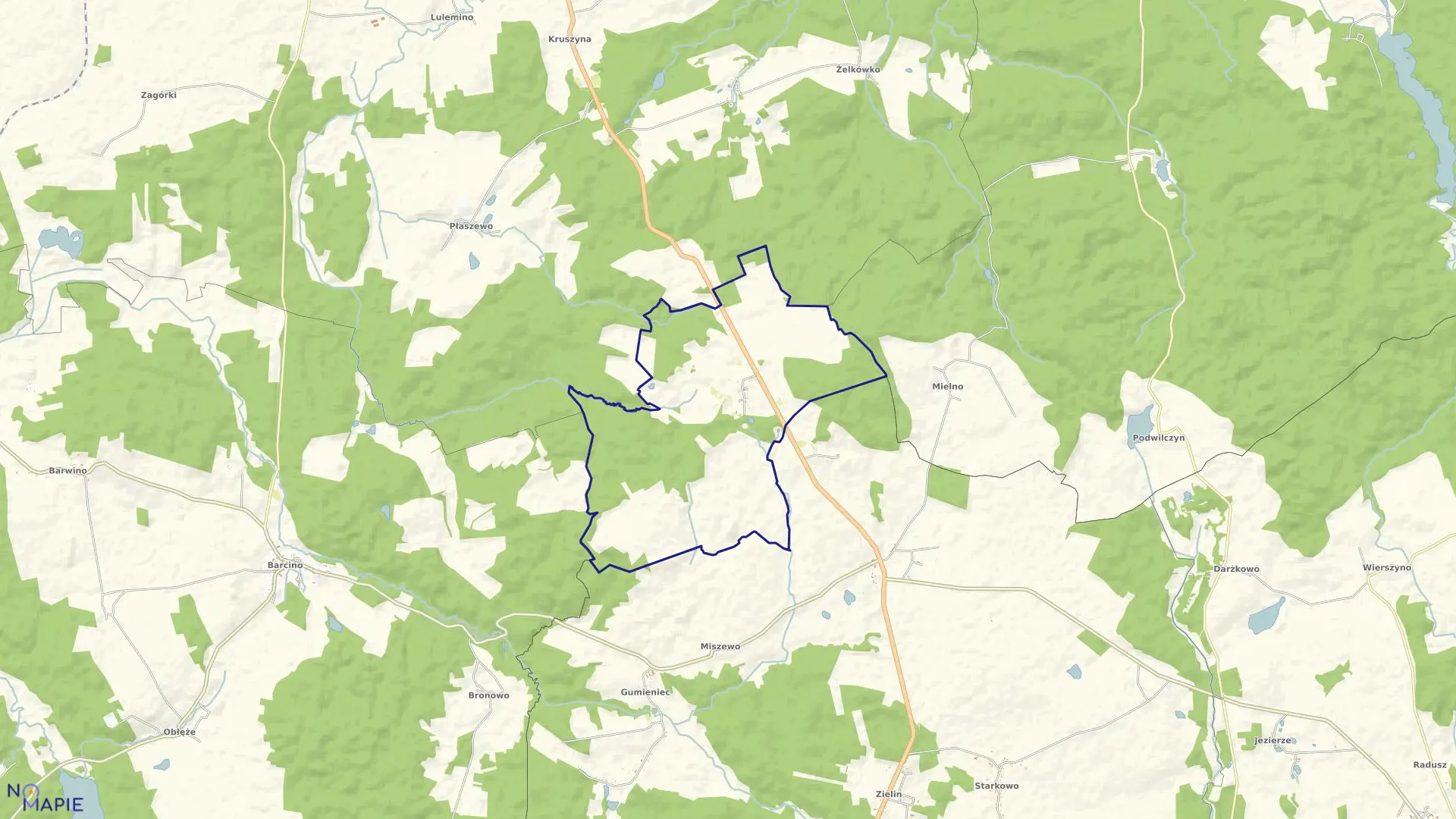 Mapa obrębu Objezierze w gminie Trzebielino