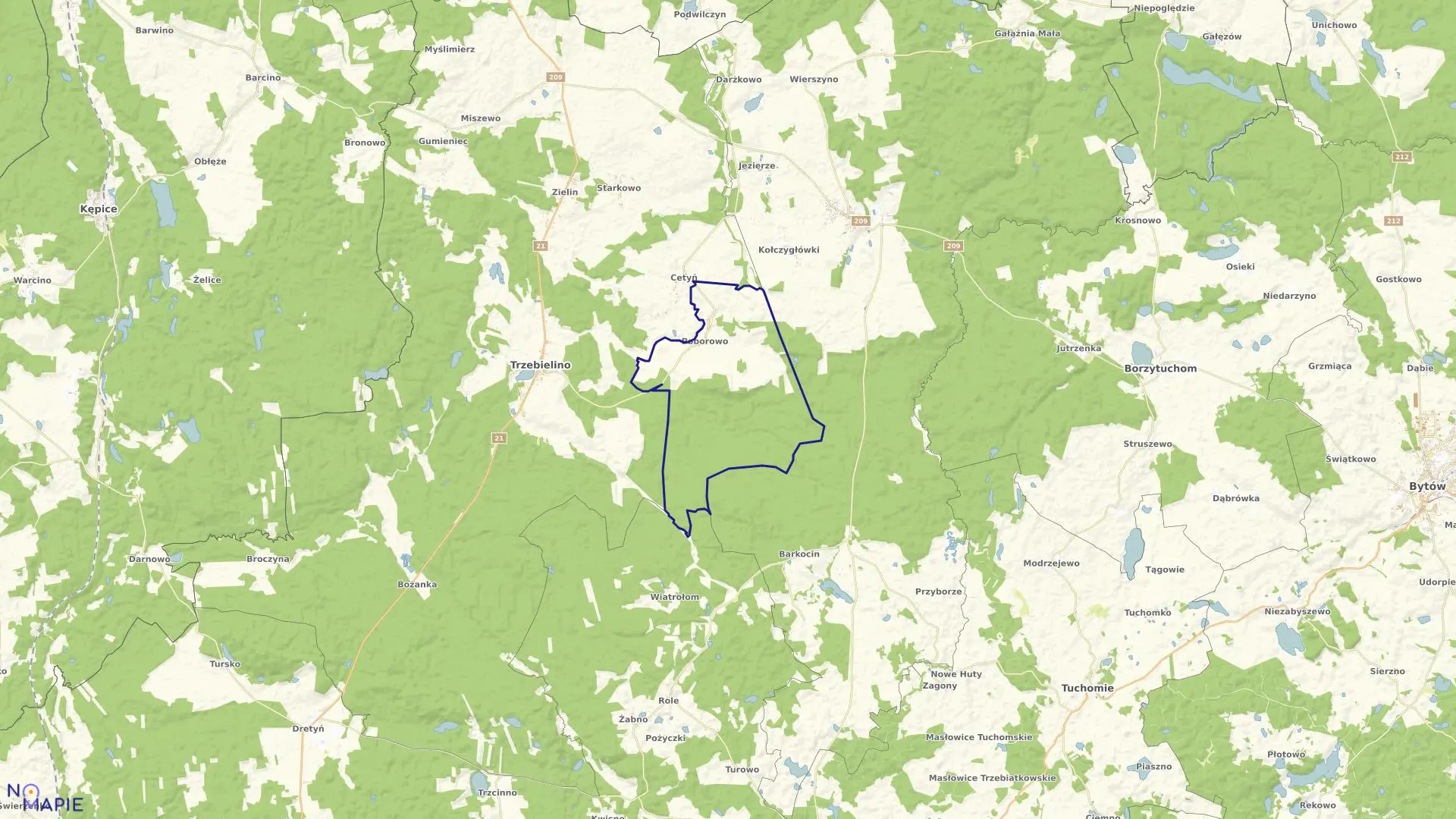 Mapa obrębu Poborowo w gminie Trzebielino